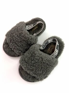 UGG Gray Shearling Kids Fluff Yeah Slide Sandals